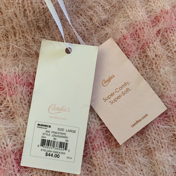 NWT•Candie's Cozy & Soft Mock Neck Pullover Crop Sweater in Pink Stripe-Size L - Picture 5 of 12